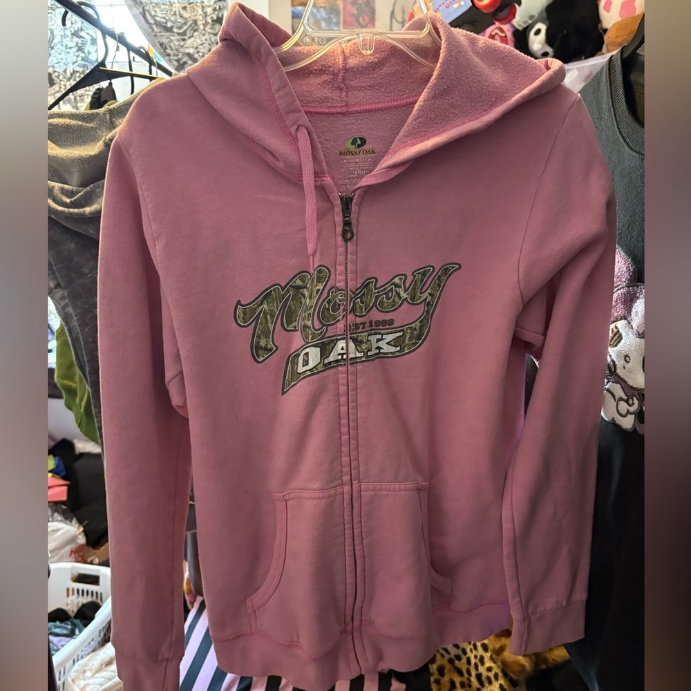 Mossy Oak women’s Pink and green camo Hoodie fitted zip up Jacket